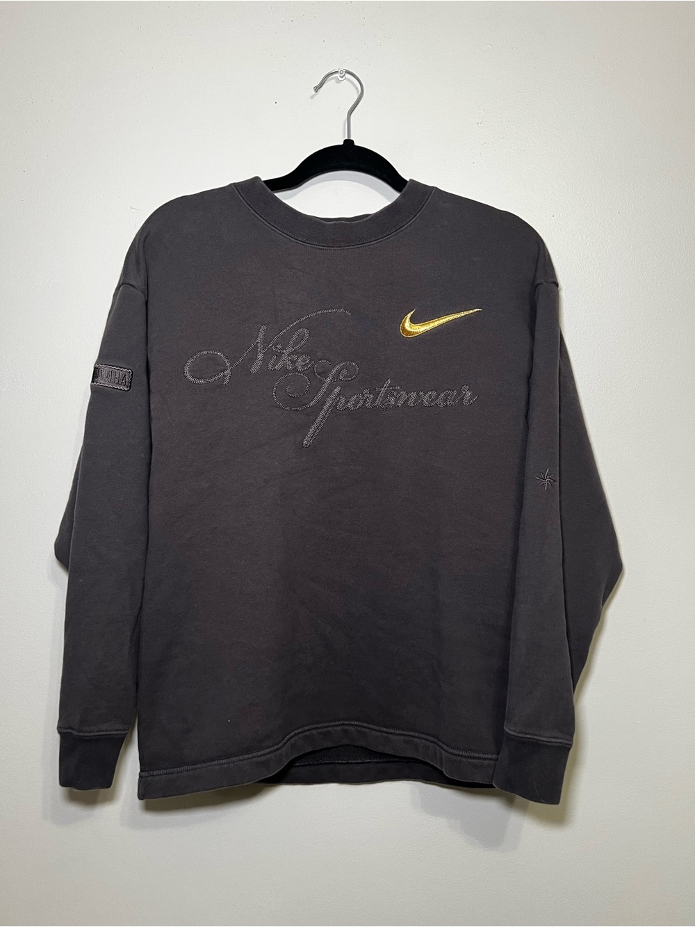 Nike Charcoal Gray Crewneck Sweatshirt with Gold Swoosh